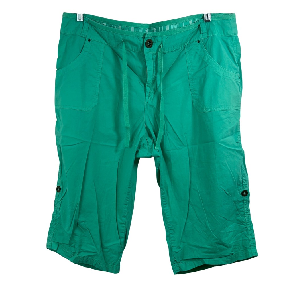 Fresh Produce Womens XL Green Cotton‎ Blend Roll Tab Capri Cargo Pants